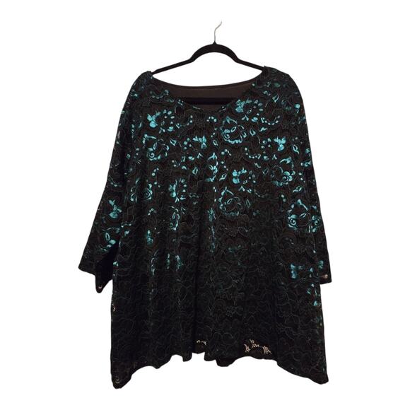 Catherines Floral Lace Blouse & Tank Womens 3XWP Black Green Top Whimsigoth - Picture 1 of 13